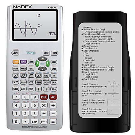 Nadex Coins C-270 Handheld Scientific Calculator With Black And White Graph Functions, NXTE-1701, Silver