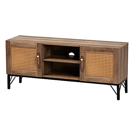 Baxton Studio Veanna 2-Door TV Stand For 43.3" TVs, Natural Brown/Black