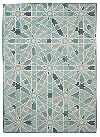Linon Washable Outdoor Area Rug, Oxcart, 7' x 9', Green/Ivory