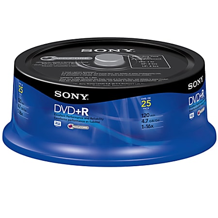 Sony® DVD+RW Rewritable Media Spindle, 4.7GB/120 Minutes, Pack Of 25