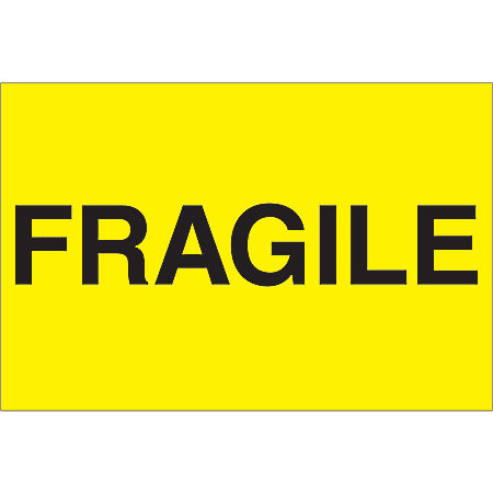 Tape Logic® Preprinted Shipping Labels, DL1057, Fragile, Rectangle, 2" x 3", Fluorescent Yellow, Roll Of 500