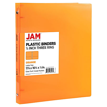 JAM PAPER 3 Ring Plastic Binder, 0.5 inch, Orange, Sold Individually