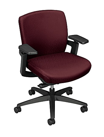 HON® F3™ Ergonomic Low-Back Fabric Chair, 38 1/4"H x 26 3/4"W x 33"D, Black Frame, Wine Fabric