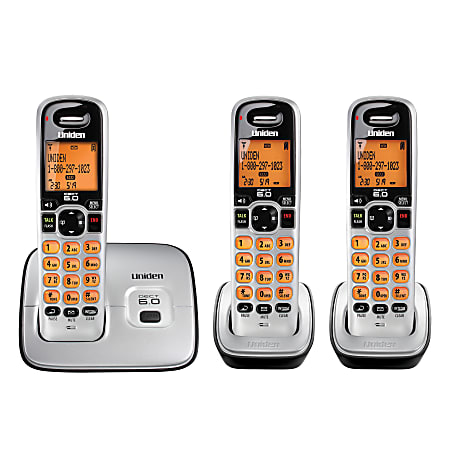 Uniden® D1660-3 DECT 6.0 Digital 3-Handset Cordless Phone, Silver