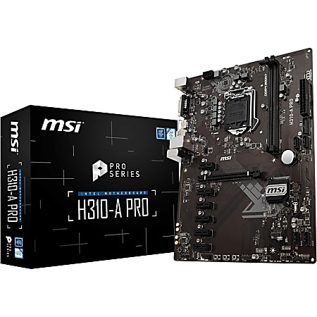 MSI H310-A PRO Desktop Motherboard - Intel H310 Chipset - Socket LGA-1151 - ATX - 1 x Processor Support - 32 GB DDR4 SDRAM Maximum RAM - 2.67 GHz, 2.40 GHz, 2.13 GHz Memory Speed Supported - DIMM, UDIMM - 2 x Memory Slots - Serial ATA/600 Controller