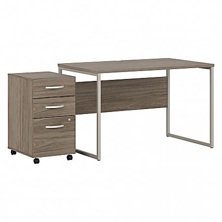 Bush® Business Furniture Hybrid 48"W x 30"D Computer Table Desk With 3-Drawer Mobile File Cabinet, Modern Hickory, Standard Delivery