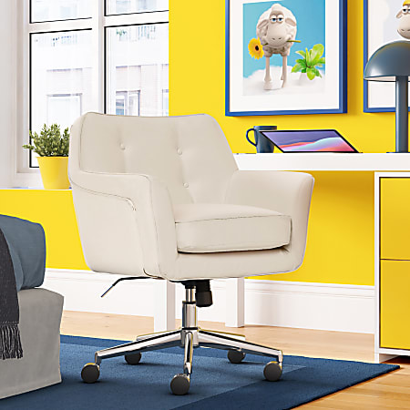 Serta&reg; Ashland Home Bonded Leather Mid-Back Office Chair, Cream/Chrome