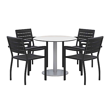 KFI Studios Eveleen 5-Piece Outdoor Patio Set, 33-13/16”H x 55”W x 32”D, Black Chairs, Gray/Silver Table