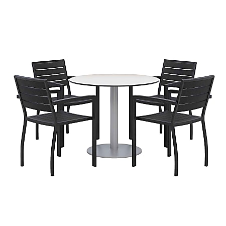 KFI Studios Eveleen 5-Piece Outdoor Patio Set, 33-13/16”H x 55”W x 32”D, White Table, Silver/Mocha Chairs