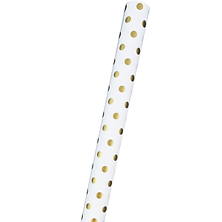 JAM Paper® Wrapping Paper, 25 Sq Ft, Polka Dot, White & Gold