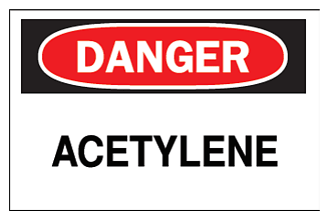 Chemical & Hazardous Material Signs, Danger, Acetylene, White/Red/Black