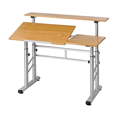 Safco® Height-Adjustable Split-Level Drafting Table, Medium Oak