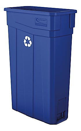Suncast Commercial Narrow Rectangular Resin Trash Can, 23 Gallons, 30"H x 11"W x 20"D, Blue Recycle