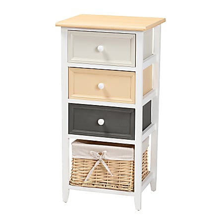 Baxton Studio Adonis 3-Drawer Storage Unit With Basket, 29-1/2"H x 14-5/8"W x 11-13/16"D, White/Multicolor