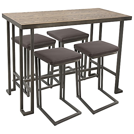 Lumisource Roman Industrial Counter-Height Table With 4 Stools, Antique/Brown