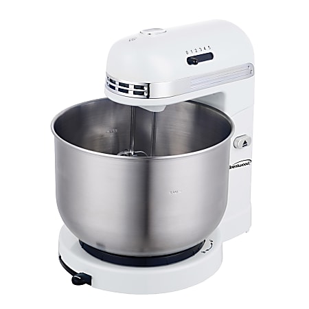 Brentwood 5-Speed Stand Mixer With 3.5 Qt Stainless Steel Mixing Bowl, 8-1/4”H x 11”W x 12”D, White