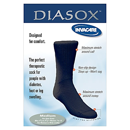 Invacare® Diasox™ Diabetic Socks. Men Size 6 1/2-9/Women Size 7-10, Black