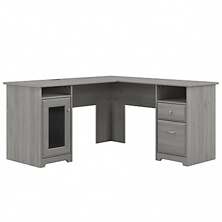 Bush Business Furniture Cabot 60 W L Shaped Corner Desk With Hutch And Small  Storage Cabinet With Doors Linen White Oak Standard Delivery - Office Depot