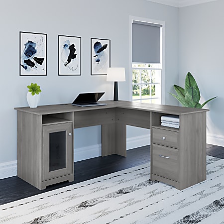 Bush Furniture Cabot 60W Corner Desk with Storage Modern Gray