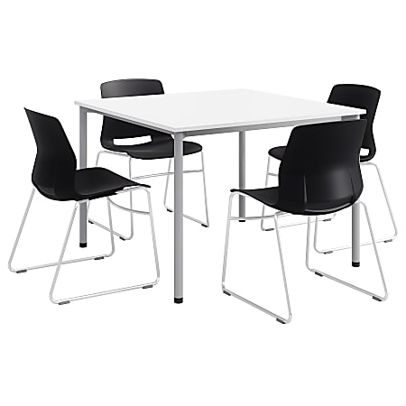 KFI Studios Dailey Square Dining Set With Sled Chairs, White/Silver/Black