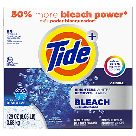 Tide Powder Laundry Detergent With Bleach, Original, 129 Oz, Case Of 2 Containers
