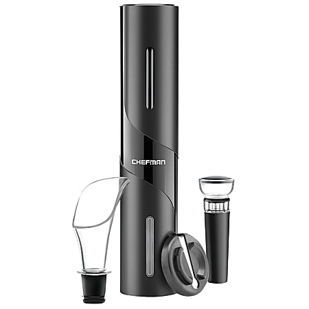 GNBI Chefman Electric Wine Opener With Pourer, Vacuum Stopper And Foil Cutter, Black