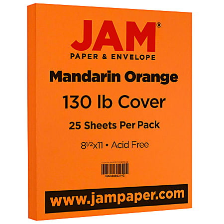 JAM Paper® Cover Card Stock, Letter Size (8-1/2" x 11"), 130 Lb, Orange, Pack Of 25 Sheets
