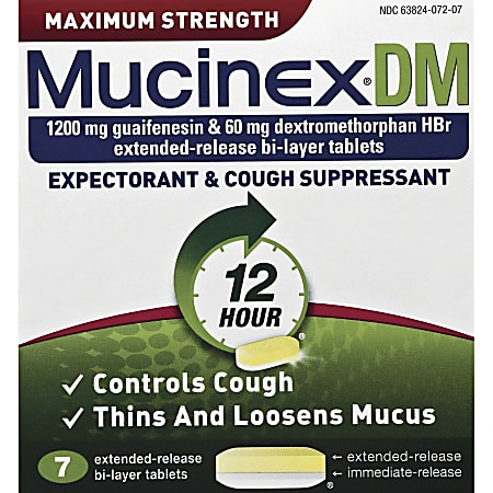 Mucinex DM Cough Tablets - For Cough, Nasal Congestion, Chest Congestion, Runny Nose - 7 / Box