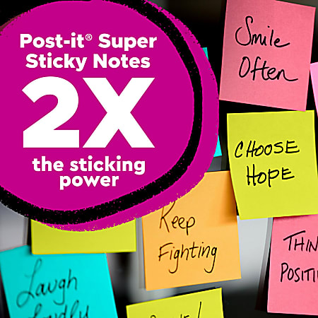 Post it Super Sticky Notes 1 78 in x 1 78 in 18 Pads 90 SheetsPad 2x the  Sticking Power Supernova Neons Collection - Office Depot