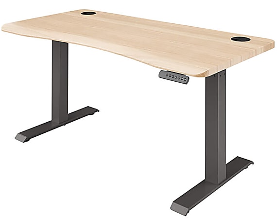 Vari Ergo Electric 54”W Adjustable Height Standing Desk, Light Brown/Slate