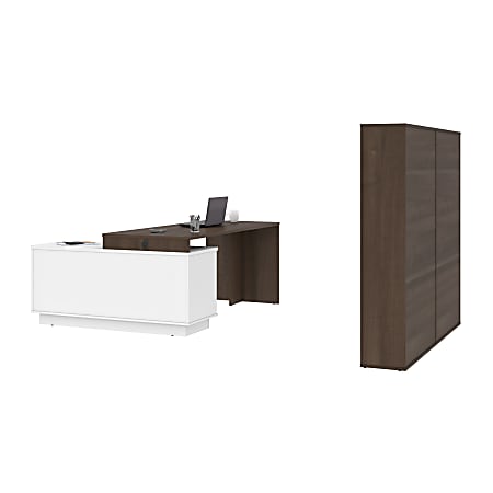 Bestar Equinox 72 W L Shaped Corner Desk With 2 Storage Cabinets AntiguaWhite Office Depot