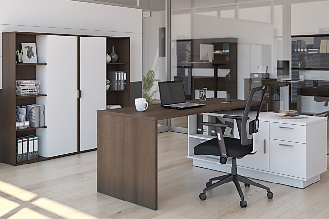 Bestar Equinox 72 W L Shaped Corner Desk With 2 Storage Cabinets AntiguaWhite Office Depot