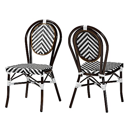 Baxton Studio Alaire Classic French Outdoor Dining Chairs, Black/White/Dark Brown, Set Of 2 Chairs