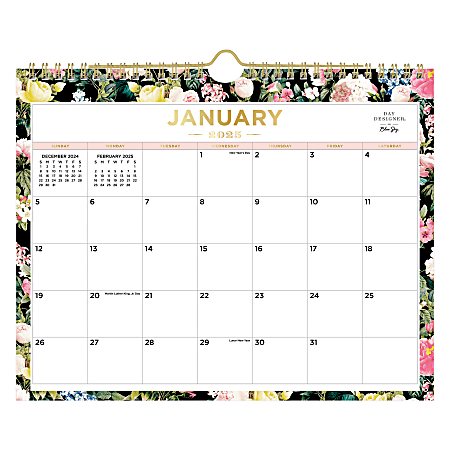 2025 Day Designer Monthly Wall Calendar, 11" x 8-3/4", Les Fleurs, January To December, 148791