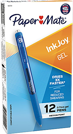 Paper Mate® InkJoy® Gel Pens, Medium Point, 0.7 mm, Blue Barrel, Blue Ink, Pack Of 12