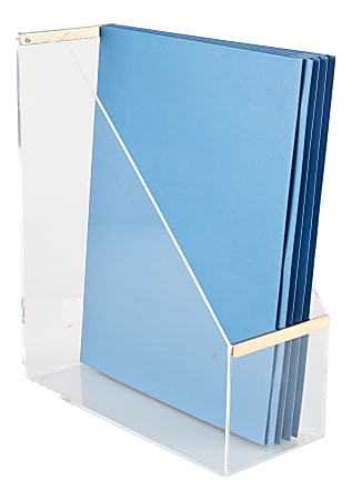 Realspace® Vayla Acrylic Magazine File Holder, 11-3/4”H x 4-1/8”W x 9-7/8”D, Clear/Gold