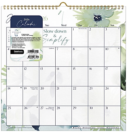 2026 DateWorks Spiral Wall Calendar, 12" x 12", Whisper Song, January To December, 269011OD