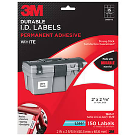 3M™ Permanent Laser Identification Labels, 2" x 2 5/8", White, Pack Of 150
