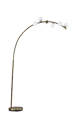 Adesso Ronan LED 6-Light Arc Floor Lamp With Smart Switch, 78”H, Matte White Opal Glass Shade/Antique Brass Base