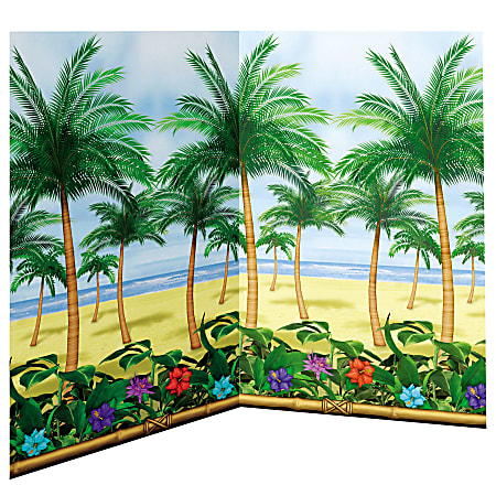 Amscan Summer Luau Palm Tree Scene Setter Room Roll, 48" x 480", Multicolor