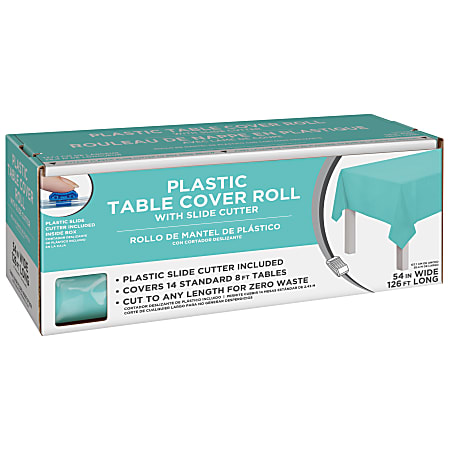 Amscan Boxed Plastic Table Roll, Robin’s Egg Blue, 54” x 126’