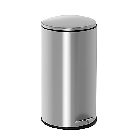 Honey Can Do Semi-Round Stainless Steel Step Trash Can With Lid, 30L, Silver