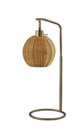 Adesso Maeve Table Lamp, Antique Brass/Brown Rattan Shade