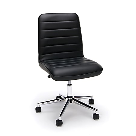 Essentials By OFM Bonded Leather Mid-Back Desk Chair, Black/Chrome