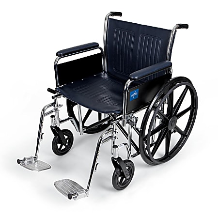 Medline Extra-Wide Folding Wheelchair With Full-Length Arms, Footrest, 33 3/4"H x 14"W x 39 1/2"D, Black/Silver