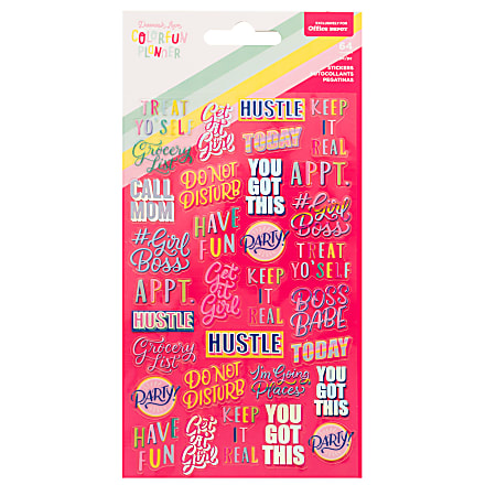 American Crafts Damask Love Colorfun Planner Foil Phrase Stickers, Assorted Colors, Pack Of 64 Stickers