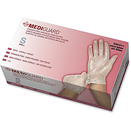 Medline MediGuard Vinyl Non-sterile Exam Gloves - Small Size - Vinyl - Clear - Powder-free, Ambidextrous, Latex-free, Durable, Beaded Cuff -  - 0