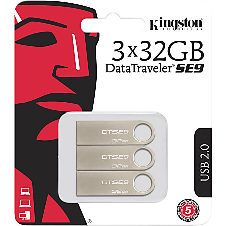 Independencia Tomar represalias Bonito Kingston 16GB USB 2.0 DataTraveler SE9 Metal casing 3 Pack 16 GB USB 2.0  Type A 100 MBs Read Speed Gold 5 Year Warranty 3 Pack - Office Depot