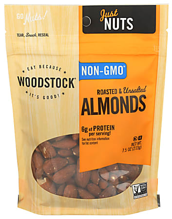 Woodstock Foods Non-GMO Almonds, Roasted And Unsalted, 7.5 Oz, Total Qty 8