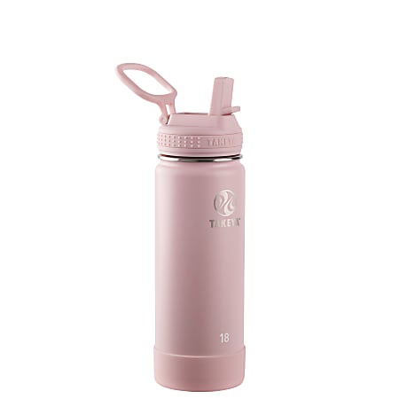 Takeya Actives Vacuum Insulated Stainless Steel Water Bottle With Straw Lid, 18 Oz, Blush